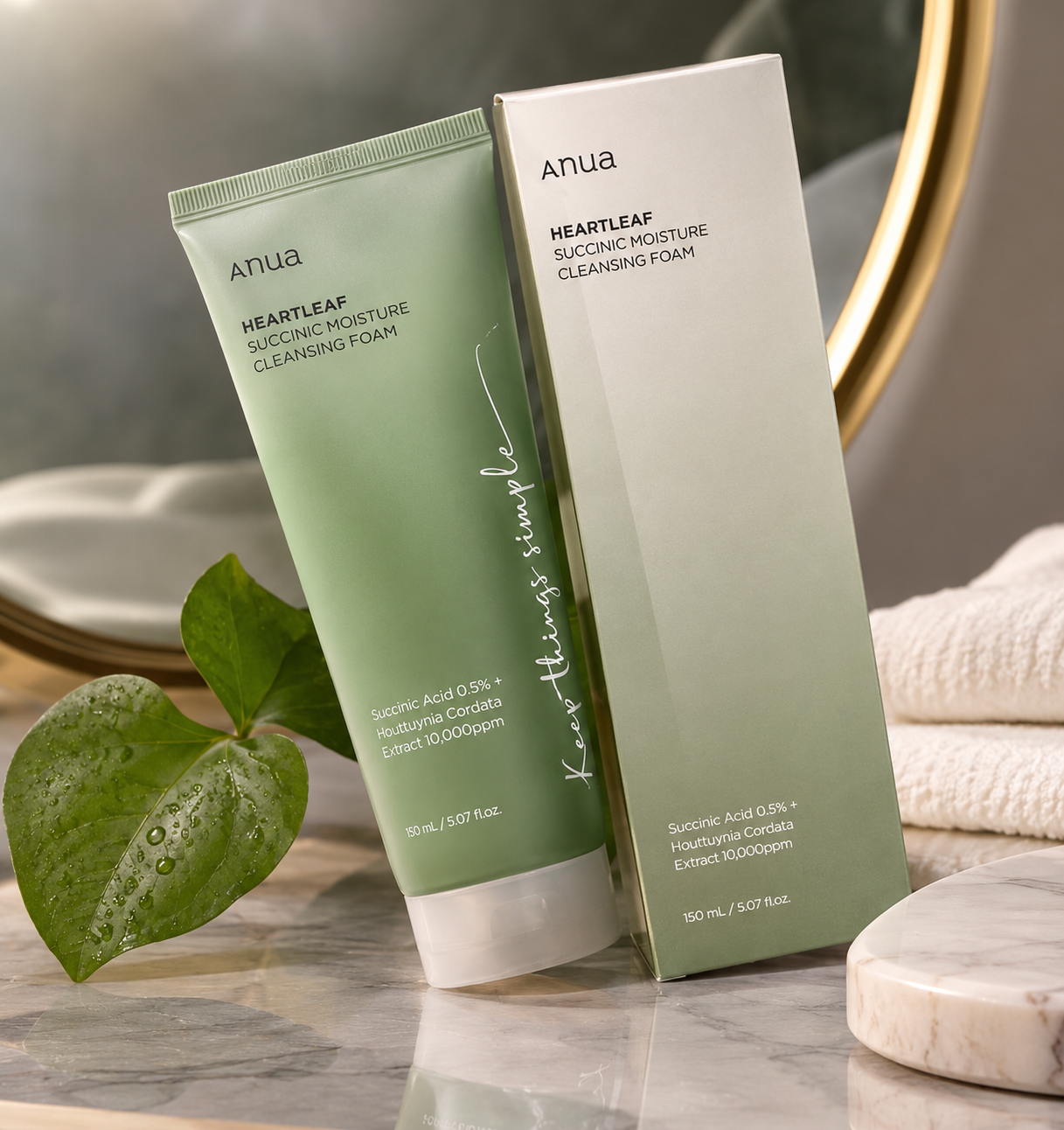 Anua Heartleaf – קצף ניקוי ולחות לפנים
