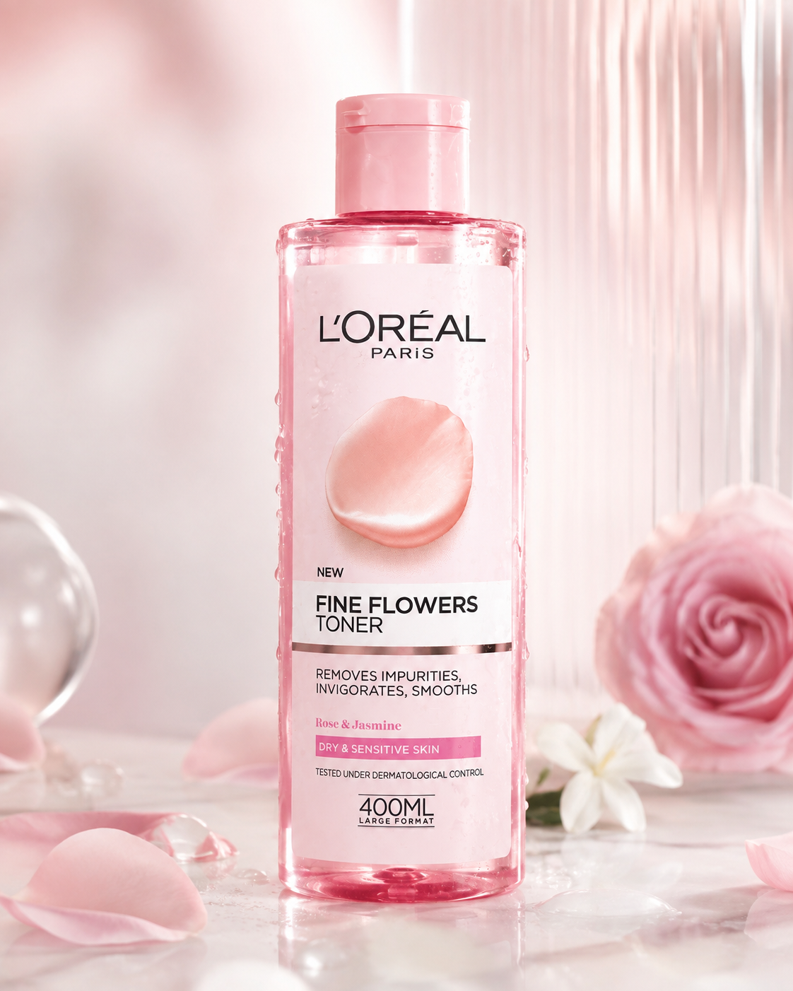 מי פנים לוריאל פריז Fine Flowers לעור יבש ורגיש – 400 מ״ל